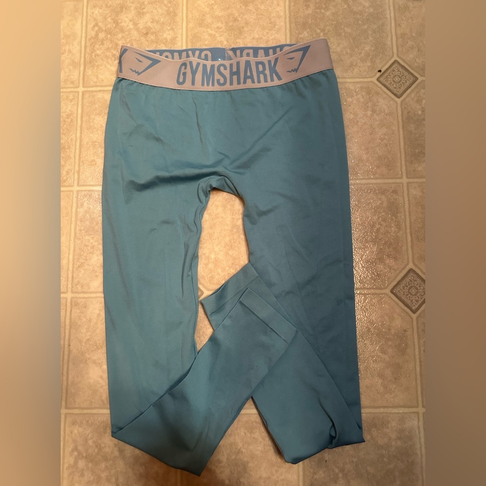 Gymshark Teal Leggings with Gray Waistband